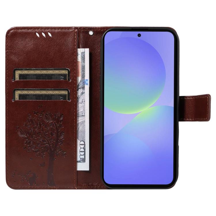 For Galaxy A27 5G Tree & Cat Embossed Pattern Flip Leather Phone Case
