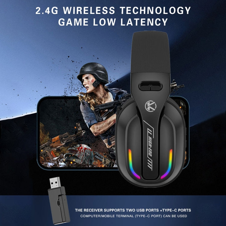 Bluetooth 5.4 Head-mounted RGB Wireless Bluetooth Gaming Headset With Transmitter - Black