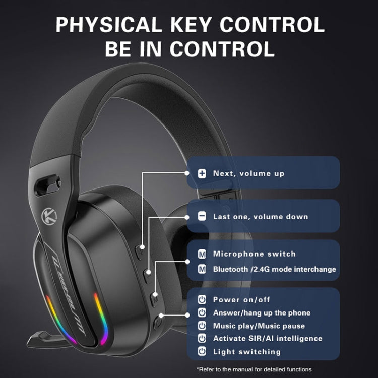 Bluetooth 5.4 Head-mounted RGB Wireless Bluetooth Gaming Headset With Transmitter - Black