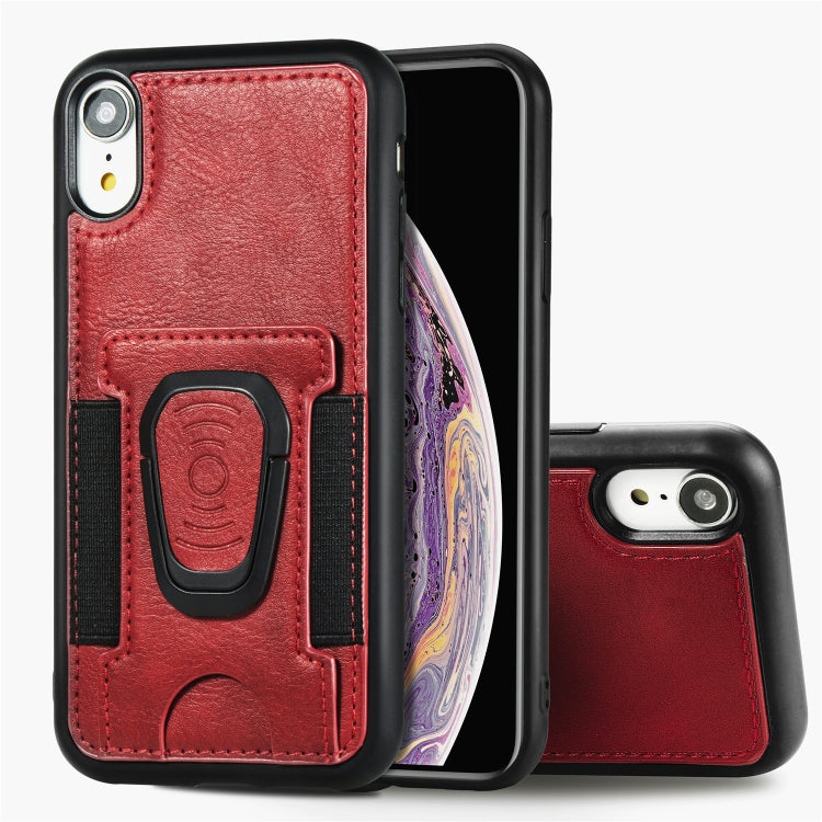 For iPhone X / XS Magnetic Shockproof PU + TPU Case with Card Slot & Ring Holder