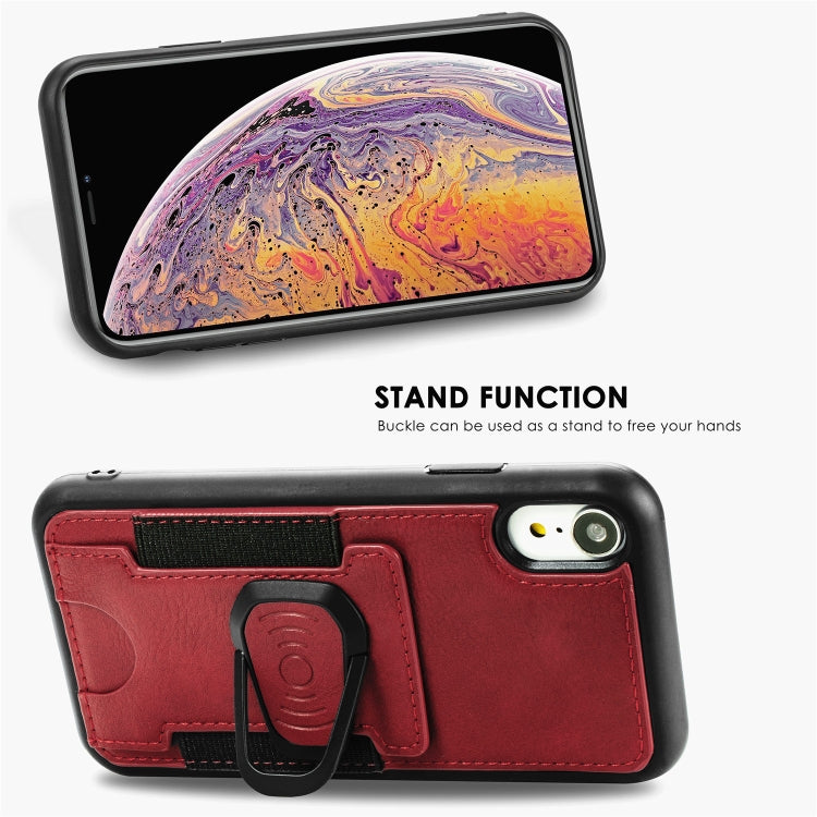 For iPhone X / XS Magnetic Shockproof PU + TPU Case with Card Slot & Ring Holder