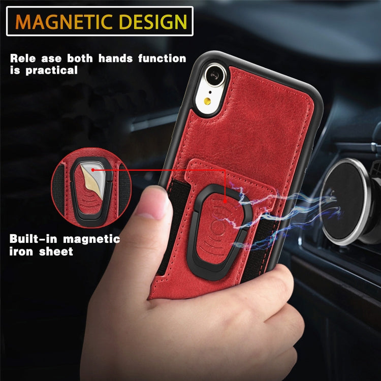 For iPhone X / XS Magnetic Shockproof PU + TPU Case with Card Slot & Ring Holder
