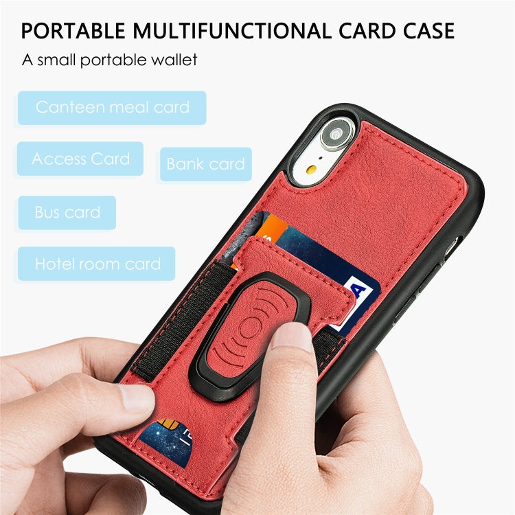 For iPhone X / XS Magnetic Shockproof PU + TPU Case with Card Slot & Ring Holder