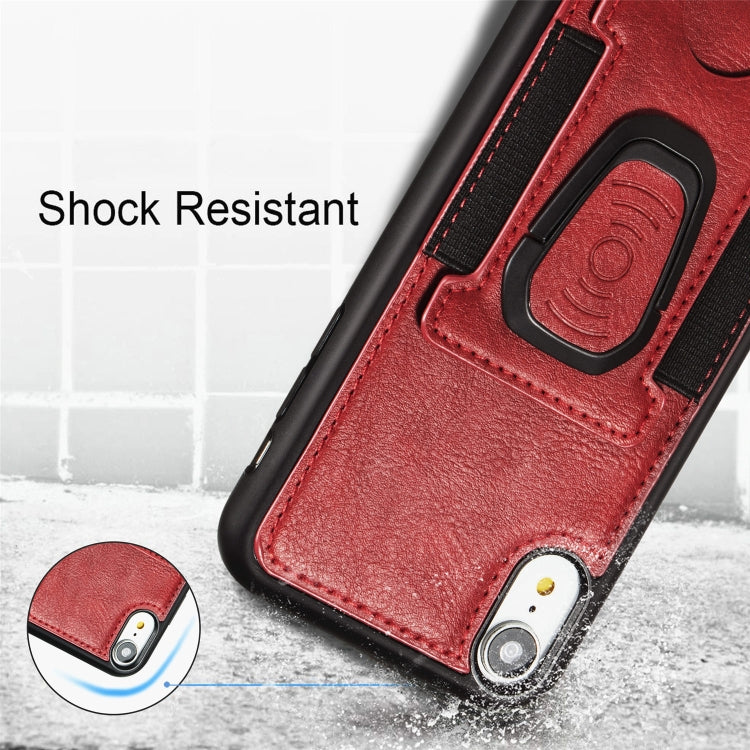 For iPhone X / XS Magnetic Shockproof PU + TPU Case with Card Slot & Ring Holder