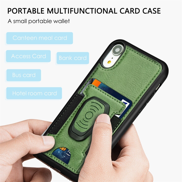 For iPhone X / XS Magnetic Shockproof PU + TPU Case with Card Slot & Ring Holder