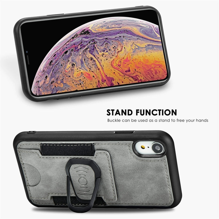 For iPhone X / XS Magnetic Shockproof PU + TPU Case with Card Slot & Ring Holder