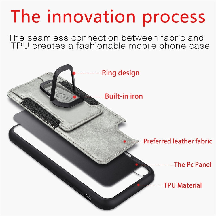 For iPhone X / XS Magnetic Shockproof PU + TPU Case with Card Slot & Ring Holder