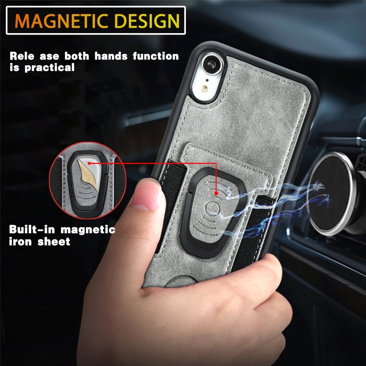 For iPhone X / XS Magnetic Shockproof PU + TPU Case with Card Slot & Ring Holder
