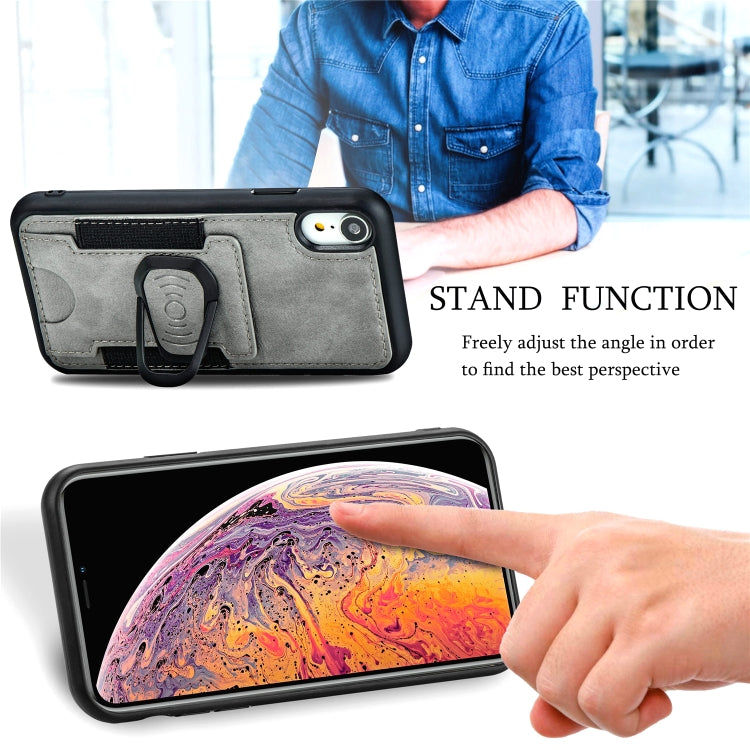 For iPhone X / XS Magnetic Shockproof PU + TPU Case with Card Slot & Ring Holder