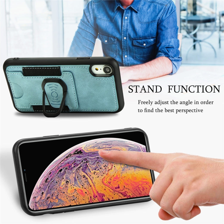 For iPhone X / XS Magnetic Shockproof PU + TPU Case with Card Slot & Ring Holder