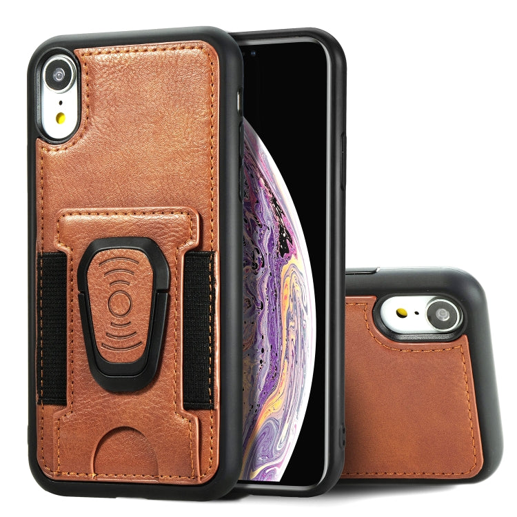 For iPhone XR Magnetic Shockproof PU + TPU Case with Card Slot & Ring Holder