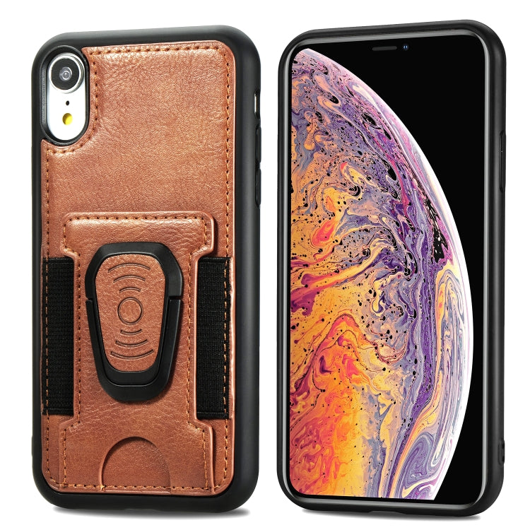 For iPhone XR Magnetic Shockproof PU + TPU Case with Card Slot & Ring Holder