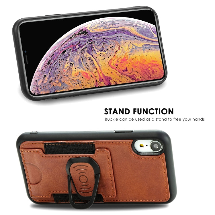 For iPhone XR Magnetic Shockproof PU + TPU Case with Card Slot & Ring Holder