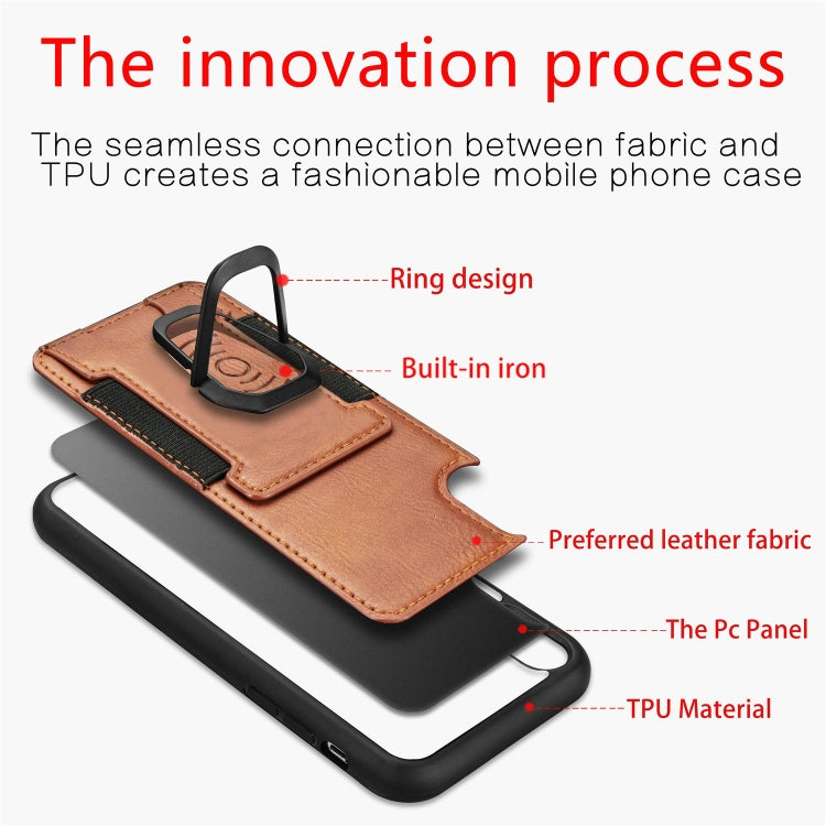 For iPhone XR Magnetic Shockproof PU + TPU Case with Card Slot & Ring Holder
