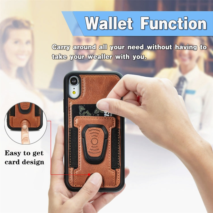 For iPhone XR Magnetic Shockproof PU + TPU Case with Card Slot & Ring Holder