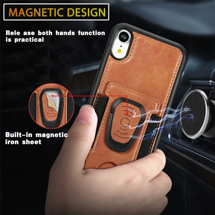 For iPhone XR Magnetic Shockproof PU + TPU Case with Card Slot & Ring Holder
