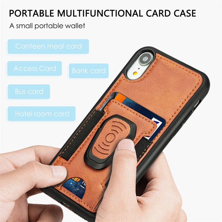 For iPhone XR Magnetic Shockproof PU + TPU Case with Card Slot & Ring Holder