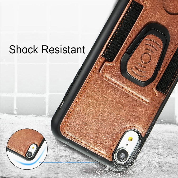 For iPhone XR Magnetic Shockproof PU + TPU Case with Card Slot & Ring Holder