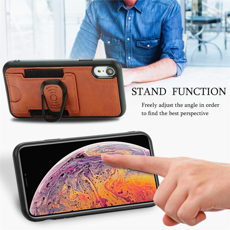 For iPhone XR Magnetic Shockproof PU + TPU Case with Card Slot & Ring Holder