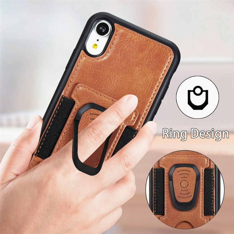 For iPhone XR Magnetic Shockproof PU + TPU Case with Card Slot & Ring Holder