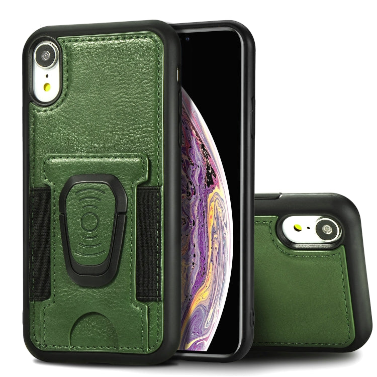 For iPhone XR Magnetic Shockproof PU + TPU Case with Card Slot & Ring Holder