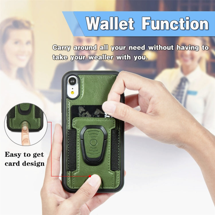 For iPhone XR Magnetic Shockproof PU + TPU Case with Card Slot & Ring Holder