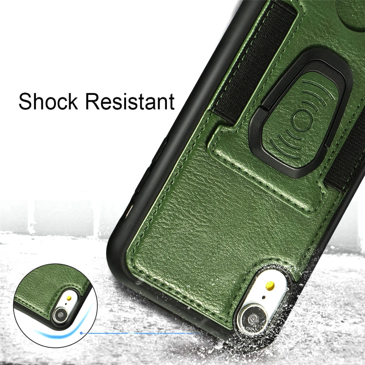 For iPhone XR Magnetic Shockproof PU + TPU Case with Card Slot & Ring Holder