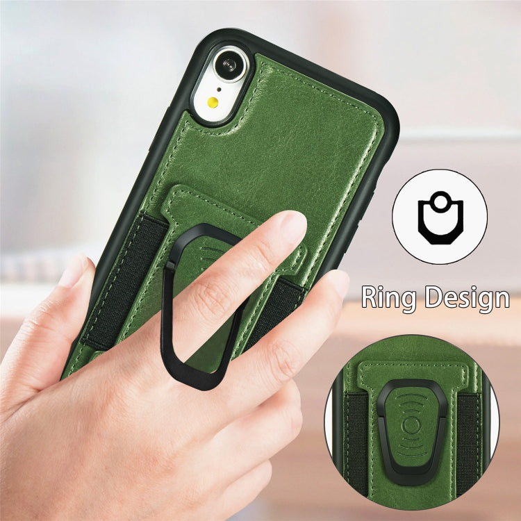 For iPhone XR Magnetic Shockproof PU + TPU Case with Card Slot & Ring Holder