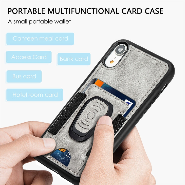 For iPhone XR Magnetic Shockproof PU + TPU Case with Card Slot & Ring Holder