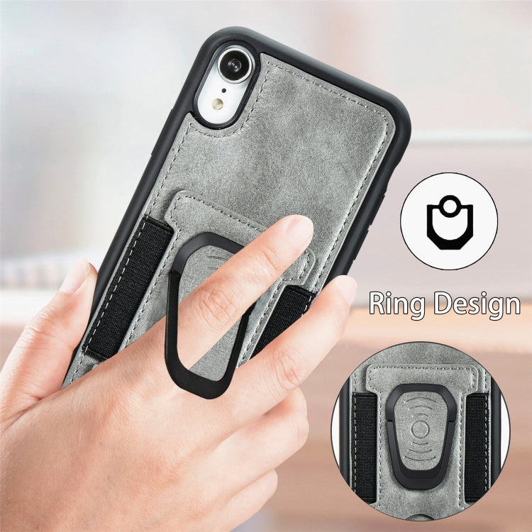 For iPhone XR Magnetic Shockproof PU + TPU Case with Card Slot & Ring Holder