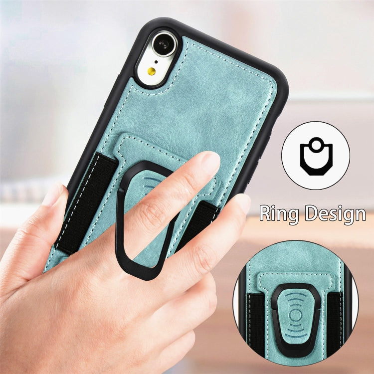 For iPhone XR Magnetic Shockproof PU + TPU Case with Card Slot & Ring Holder
