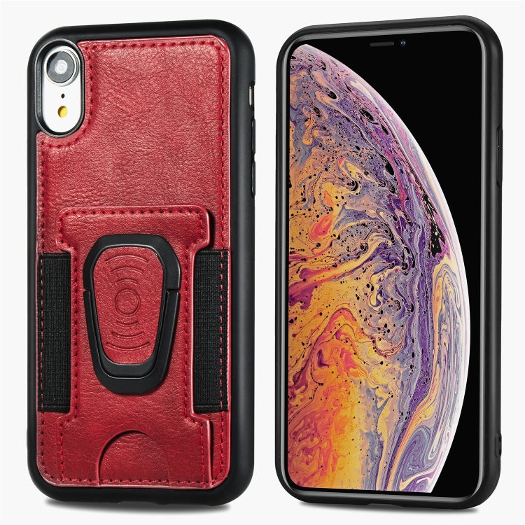 For iPhone XS Max Magnetic Shockproof PU + TPU Case with Card Slot & Ring Holder
