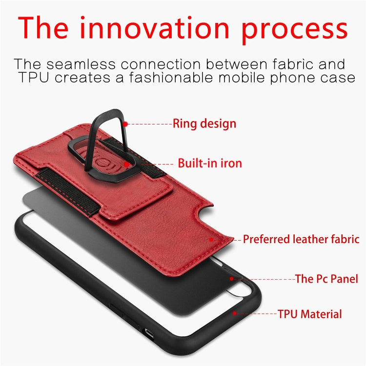 For iPhone XS Max Magnetic Shockproof PU + TPU Case with Card Slot & Ring Holder