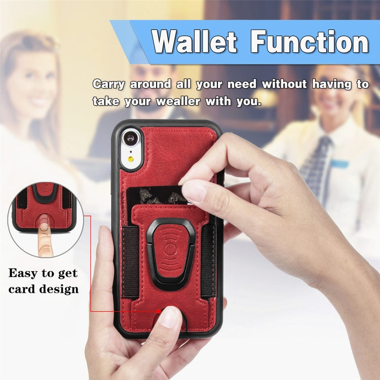 For iPhone XS Max Magnetic Shockproof PU + TPU Case with Card Slot & Ring Holder