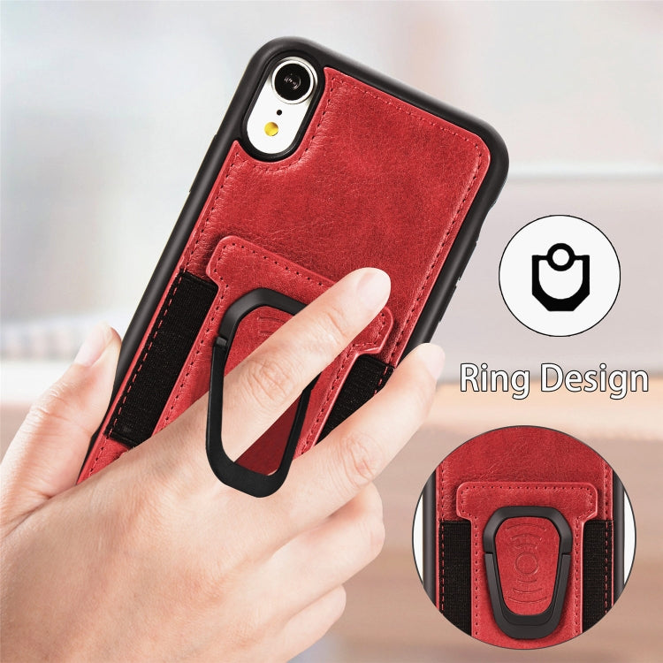 For iPhone XS Max Magnetic Shockproof PU + TPU Case with Card Slot & Ring Holder