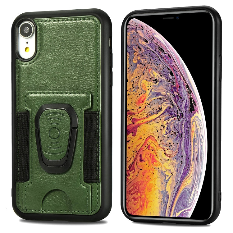 For iPhone XS Max Magnetic Shockproof PU + TPU Case with Card Slot & Ring Holder