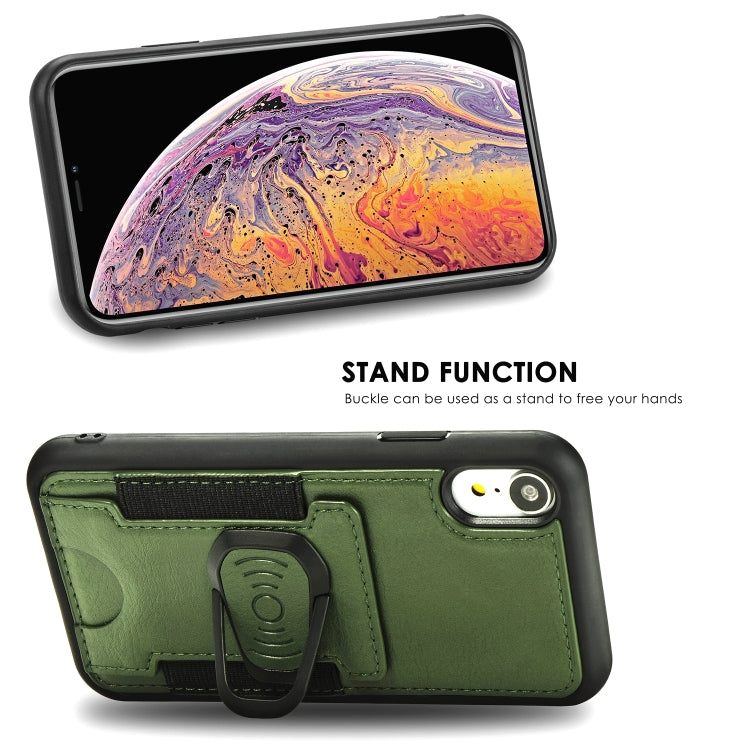 For iPhone XS Max Magnetic Shockproof PU + TPU Case with Card Slot & Ring Holder