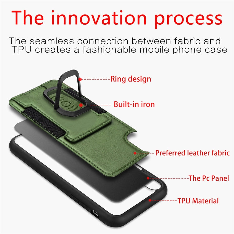 For iPhone XS Max Magnetic Shockproof PU + TPU Case with Card Slot & Ring Holder