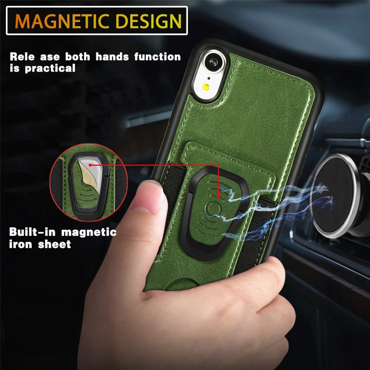 For iPhone XS Max Magnetic Shockproof PU + TPU Case with Card Slot & Ring Holder