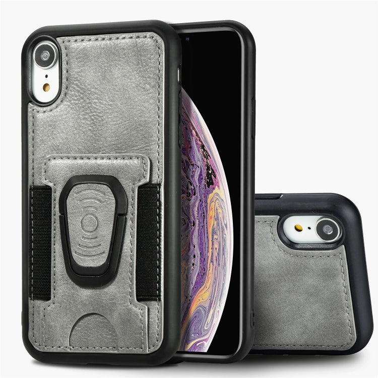 For iPhone XS Max Magnetic Shockproof PU + TPU Case with Card Slot & Ring Holder