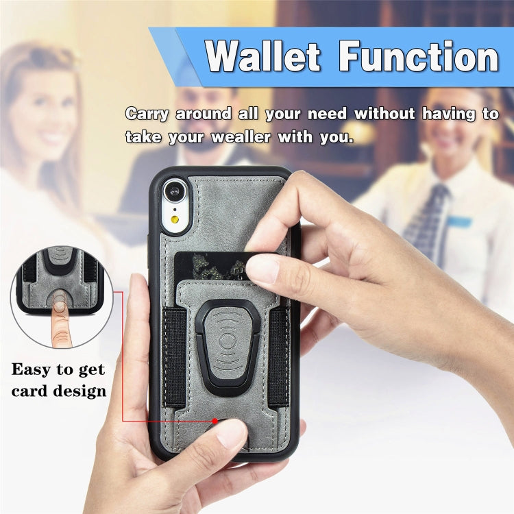 For iPhone XS Max Magnetic Shockproof PU + TPU Case with Card Slot & Ring Holder
