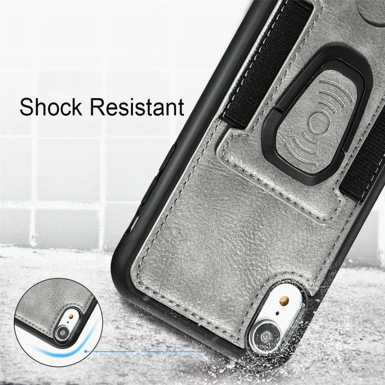 For iPhone XS Max Magnetic Shockproof PU + TPU Case with Card Slot & Ring Holder