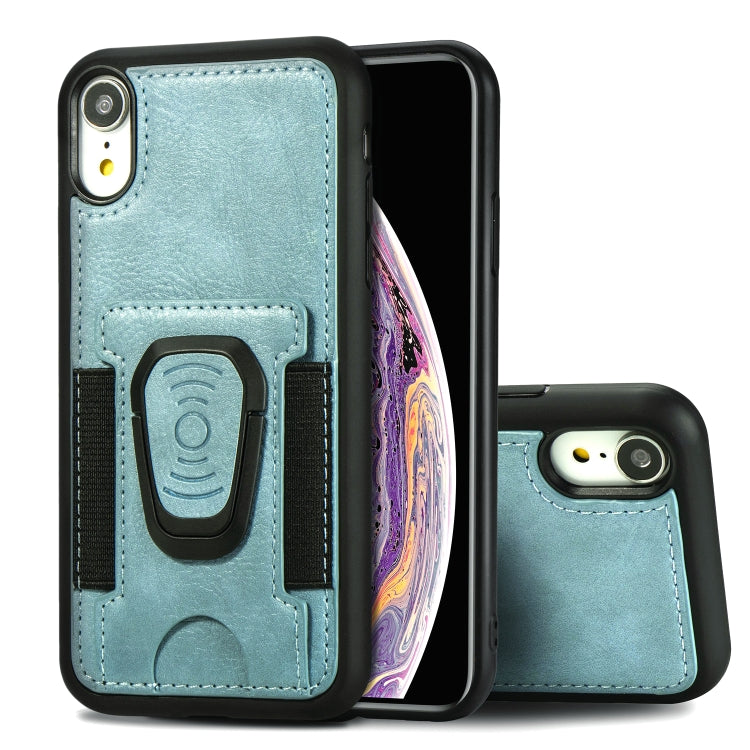 For iPhone XS Max Magnetic Shockproof PU + TPU Case with Card Slot & Ring Holder