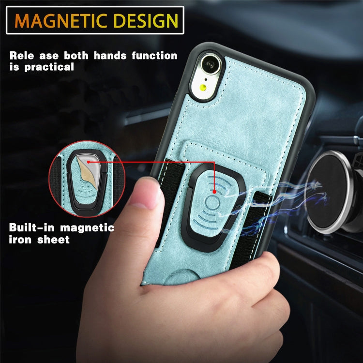 For iPhone XS Max Magnetic Shockproof PU + TPU Case with Card Slot & Ring Holder