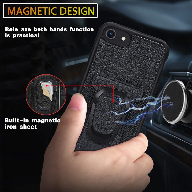 For iPhone 8 Plus / 7 Plus Magnetic Shockproof PU + TPU Case with Card Slot & Ring Holder