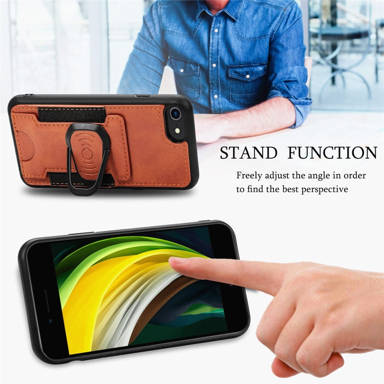 For iPhone 8 Plus / 7 Plus Magnetic Shockproof PU + TPU Case with Card Slot & Ring Holder