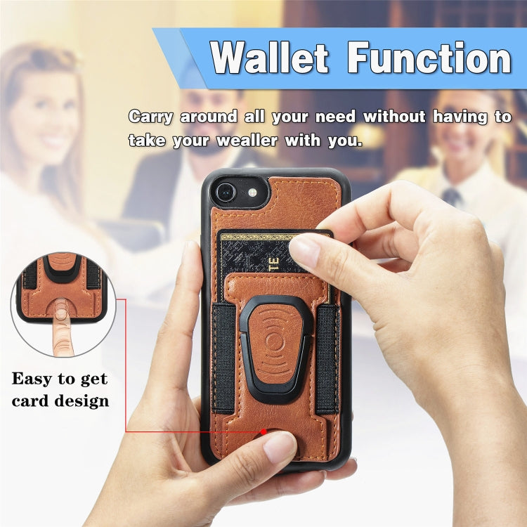 For iPhone 8 Plus / 7 Plus Magnetic Shockproof PU + TPU Case with Card Slot & Ring Holder