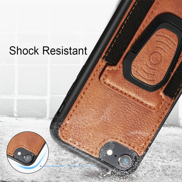 For iPhone 8 Plus / 7 Plus Magnetic Shockproof PU + TPU Case with Card Slot & Ring Holder