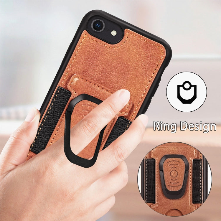 For iPhone 8 Plus / 7 Plus Magnetic Shockproof PU + TPU Case with Card Slot & Ring Holder