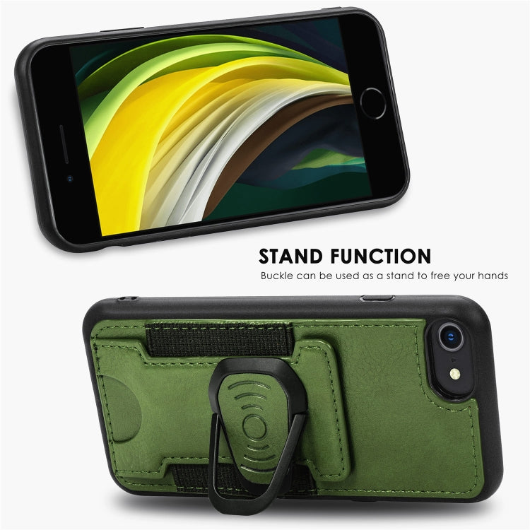 For iPhone 8 Plus / 7 Plus Magnetic Shockproof PU + TPU Case with Card Slot & Ring Holder